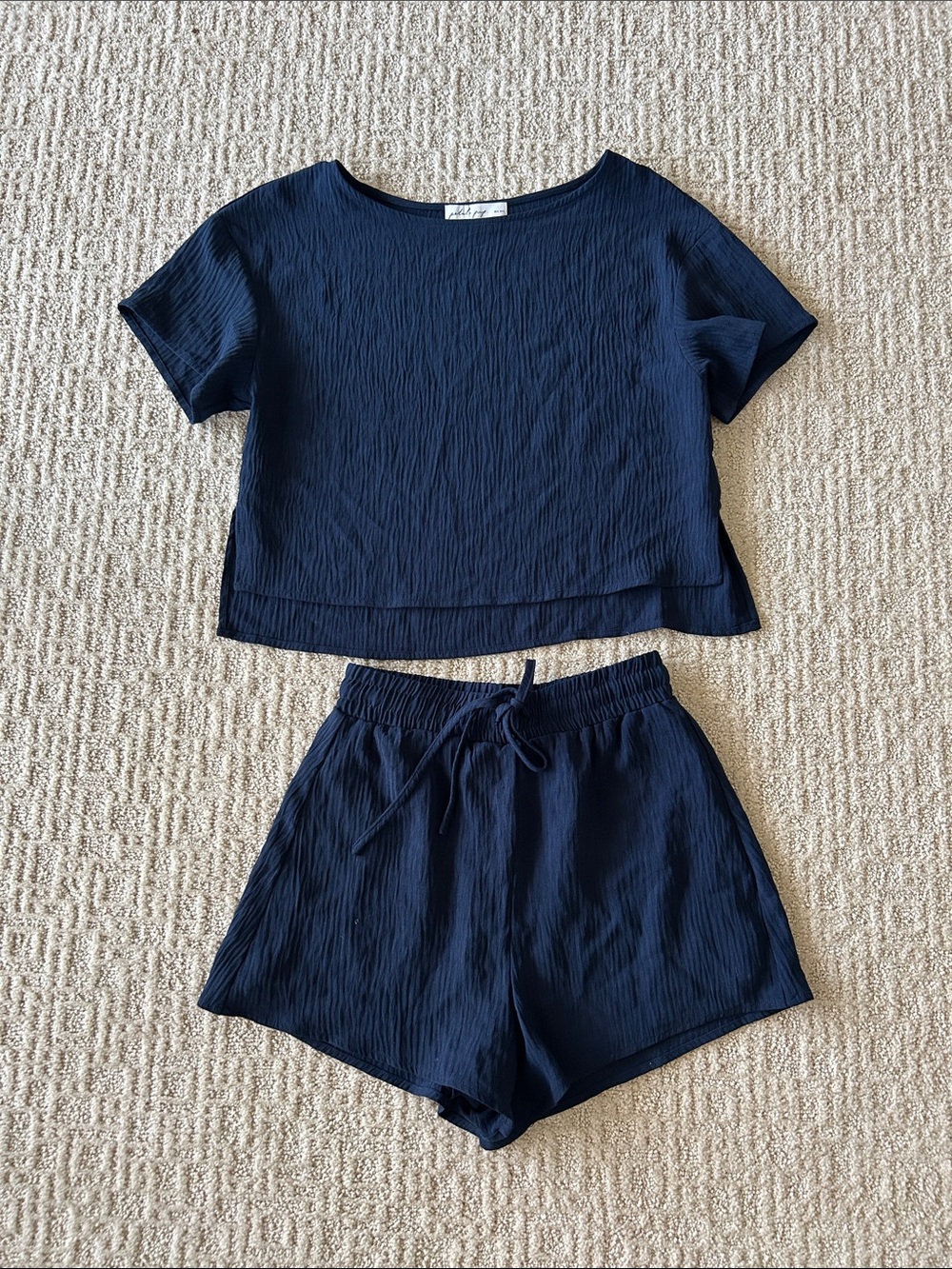 Petal & Pup Navy Blue Cropped Top and Drawstring Shorts Set